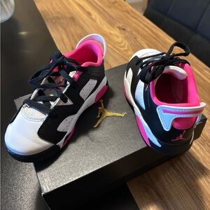 Jordan Kids' Black, White, and Pink Sneakers